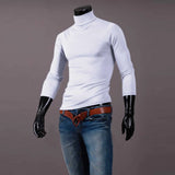 Camiseta básica de gola alta masculina, slim fit, gola alta, tops finos, moda casual, primavera, outono, primavera