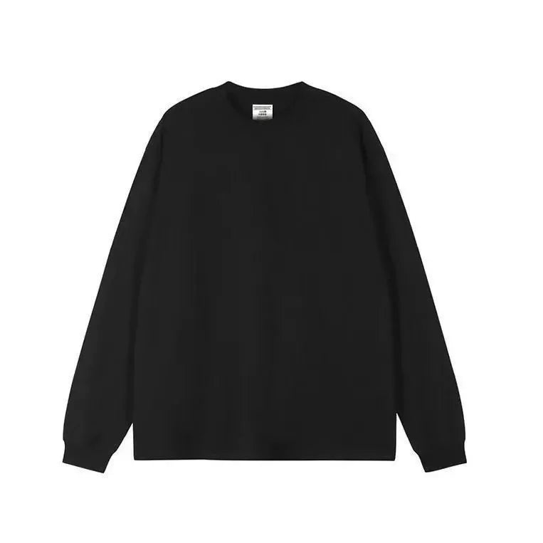 Nova camisa base básica para primavera e outono versátil cor sólida topo puro algodão manga longa solta camiseta para mulher