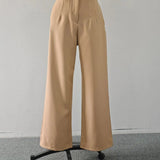 Calças Femininas de Cintura Alta com Pernas Largas, Elegantes e Sob Medida, Calças Retas para Trabalho no Escritório, Calças Casuais Confortáveis