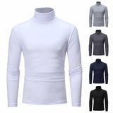 Camiseta básica de gola alta masculina, slim fit, gola alta, tops finos, moda casual, primavera, outono, primavera