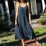 Casual 100% algodão verão vestido longo feminino solto sólido sem mangas sem costas streetwear elegante vestido feminino vestidos robe