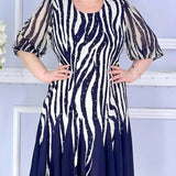 Vestido casual vestidos 2025 mulher estilo simples vestido roupas femininas all-match temperamento elegante solto quarto manga impressa
