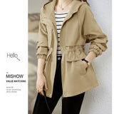 Trench coat feminino 2025 nova primavera outono roupas com capuz blusão jaqueta feminina outerwear topos fino coringa casual estudante casacos