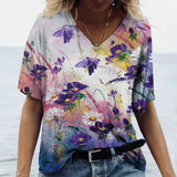 Camiseta feminina de grandes dimensões verão moda desenhada impressa casual manga curta pulôver confortável plus size camiseta roupa da moda