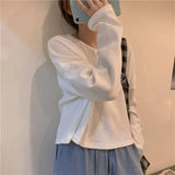 Camisetas femininas de manga comprida, tops de algodão minimalistas, ajuste relaxado, tecido elástico de grandes dimensões, confortável, macio, diário, outono retrô