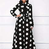 Elegante vestido longo com nó arco para mulheres, veste feminina, bolinhas para senhora, vestidos maxi casuais, manga