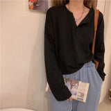 Camisetas femininas de manga comprida, tops de algodão minimalistas, ajuste relaxado, tecido elástico de grandes dimensões, confortável, macio, diário, outono retrô