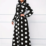 Elegante vestido longo com nó arco para mulheres, veste feminina, bolinhas para senhora, vestidos maxi casuais, manga