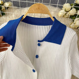 Conjuntos de Malha da Moda em 2 Peças para Mulheres, Roupas de Verão 2026, Top com Gola Polo e Saia Mini, Conjuntos Casuais de Vestido Tricotado