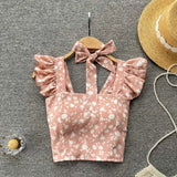 Top curto com babados para as mulheres, sexy, elegante, simples, streetwear, vintage, férias de verão, casual, jovem, estética, todos os jogos, ulzzang, novo