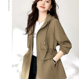Trench coat feminino 2025 nova primavera outono roupas com capuz blusão jaqueta feminina outerwear topos fino coringa casual estudante casacos