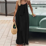 Vestido Casual Maxi 2026 Feminino Vestidos Estilo Simples Roupa de Casa Confortável Solto Cor Sólida Alça Costas Descobertas