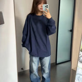 Nova camisa base básica para primavera e outono versátil cor sólida topo puro algodão manga longa solta camiseta para mulher