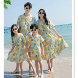 Conjunto de roupas de praia, Roupas Coreanas, Mãe e Filha Vestido Resort, Papai e Filho Tops e Shorts, 2 pcs