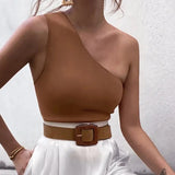 Mulheres esportes tank tops sexy colheita topos colete casual feminino um ombro roupas de verão topos fitness elástico
