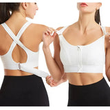 Sutiãs esportivos para mulheres zíper frontal alça ajustável à prova de choque elástico fitness atlético sutiã fino yoga colheita topo