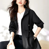 Trench coat feminino 2025 nova primavera outono roupas com capuz blusão jaqueta feminina outerwear topos fino coringa casual estudante casacos