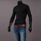 Camiseta básica de gola alta masculina, slim fit, gola alta, tops finos, moda casual, primavera, outono, primavera