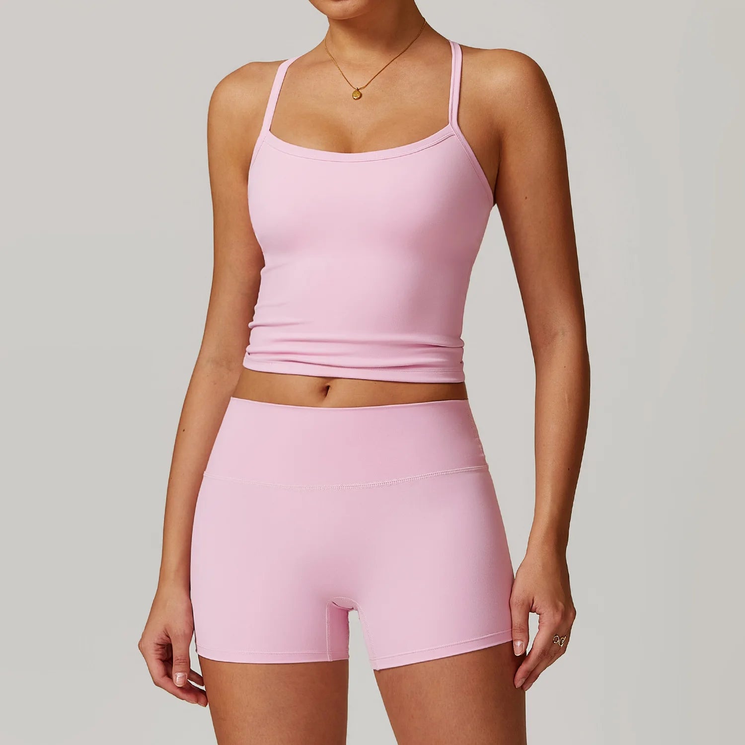 Conjunto de ioga escovado feminino com sutiã esportivo acolchoado e shorts de cintura alta, roupa de treino confortável, conjunto de salão combinando