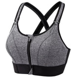 Sutiãs esportivos para mulheres zíper frontal alça ajustável à prova de choque elástico fitness atlético sutiã fino yoga colheita topo