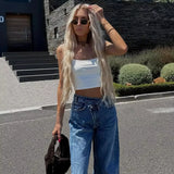 Hh feminino elegante moda reta jeans vintage casual cintura alta perna larga calças jeans y2k high street senhora calças jeans azuis