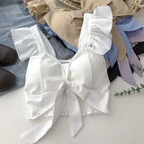 Top curto com babados para as mulheres, sexy, elegante, simples, streetwear, vintage, férias de verão, casual, jovem, estética, todos os jogos, ulzzang, novo