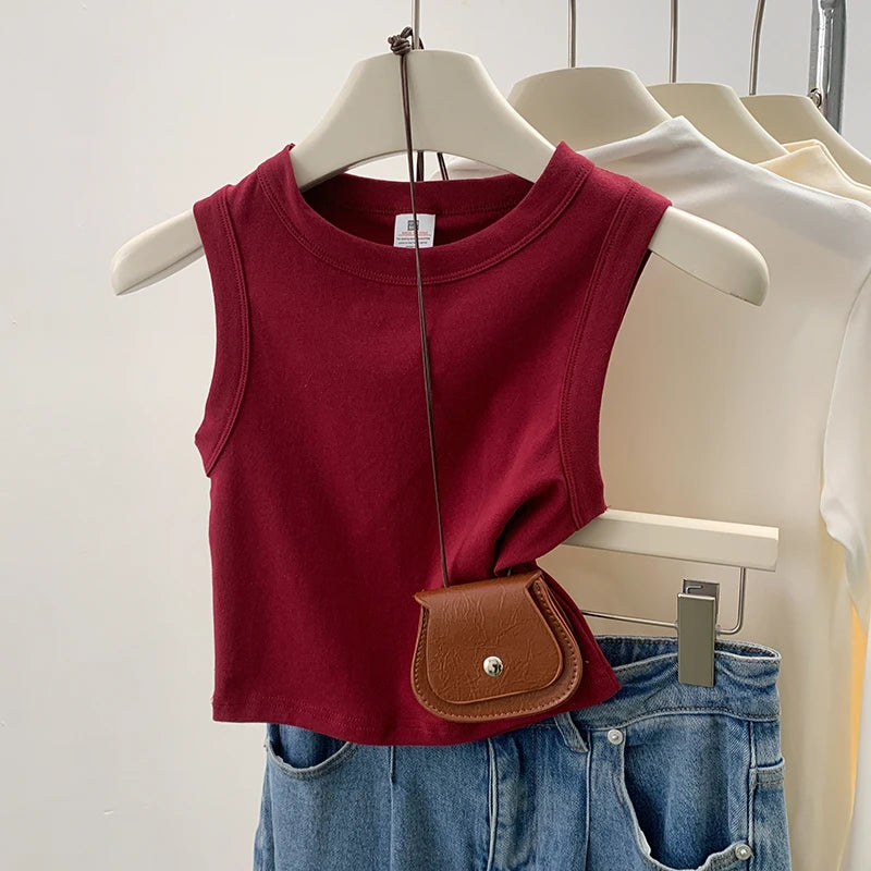 Regata Feminina Canelada 2026 - Blusa Sem Mangas Cor Sólida Casual para Mulheres e Adolescentes - Tendência Básica de Verão
