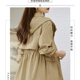 Trench coat feminino 2025 nova primavera outono roupas com capuz blusão jaqueta feminina outerwear topos fino coringa casual estudante casacos