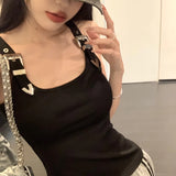 Tanques femininos personalidade criatividade casual na moda all-match chique redução de idade simples streetwear sólido novo verão senhora doce fino