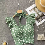 Top curto com babados para as mulheres, sexy, elegante, simples, streetwear, vintage, férias de verão, casual, jovem, estética, todos os jogos, ulzzang, novo