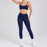 Yoga esportes conjuntos de fitness cintura alta hip-lifting calças abertas volta sutiã terno casual correndo treino ginásio leggings sexy conjuntos femininos