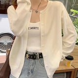 Cardigans e Suéteres Femininos 2026: Moda Coreana Casual, Quente, Primavera/Verão, Gola O, Manga Longa, Abotoamento Simples, Ajuste Slim, Tricôs e Blusas