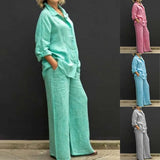 Conjunto de camisa casual feminina – roupa de escritório moderna de duas peças, blusa elegante e conjunto de calças para trabalho e uso diário