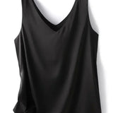 Regatas para mulheres sem mangas com decote em v cetim seda camisola moda verão sólido solto colete senhoras topos streetwear