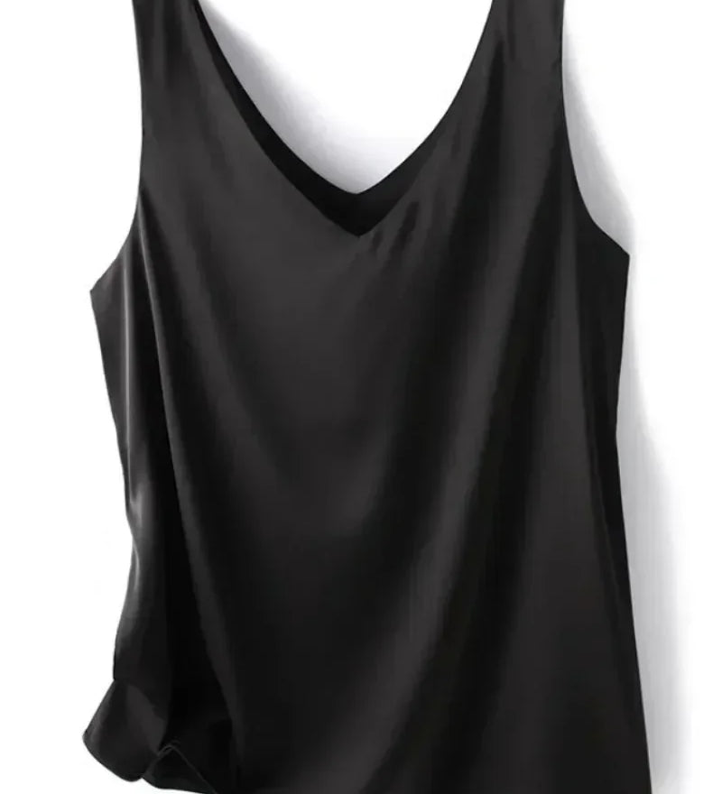 Regatas para mulheres sem mangas com decote em v cetim seda camisola moda verão sólido solto colete senhoras topos streetwear