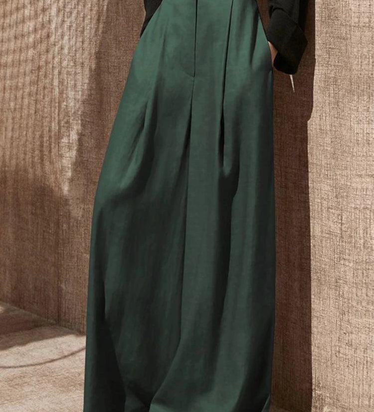 Calça de pernas largas feminina, Comprimento total, Cintura alta, Baggy, Sólido, Minimalista, Fino, Elegante, Vintage, Casual, Senhoras