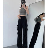 Calça de carga feminina calças de perna larga verão outono moda feminina cintura alta streetwear solto calças casuais calças retas