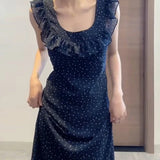 Vestidos finos franceses sem mangas para mulheres, doce vestido elegante para senhoras, moda francesa casual, novo para mulheres, verão