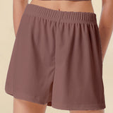 Shorts casuais com cintura elástica para mulheres, confortável, respirável, cor sólida, esportes, calças de cinco quartos, verão, novo, 2022