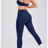 Yoga esportes conjuntos de fitness cintura alta hip-lifting calças abertas volta sutiã terno casual correndo treino ginásio leggings sexy conjuntos femininos