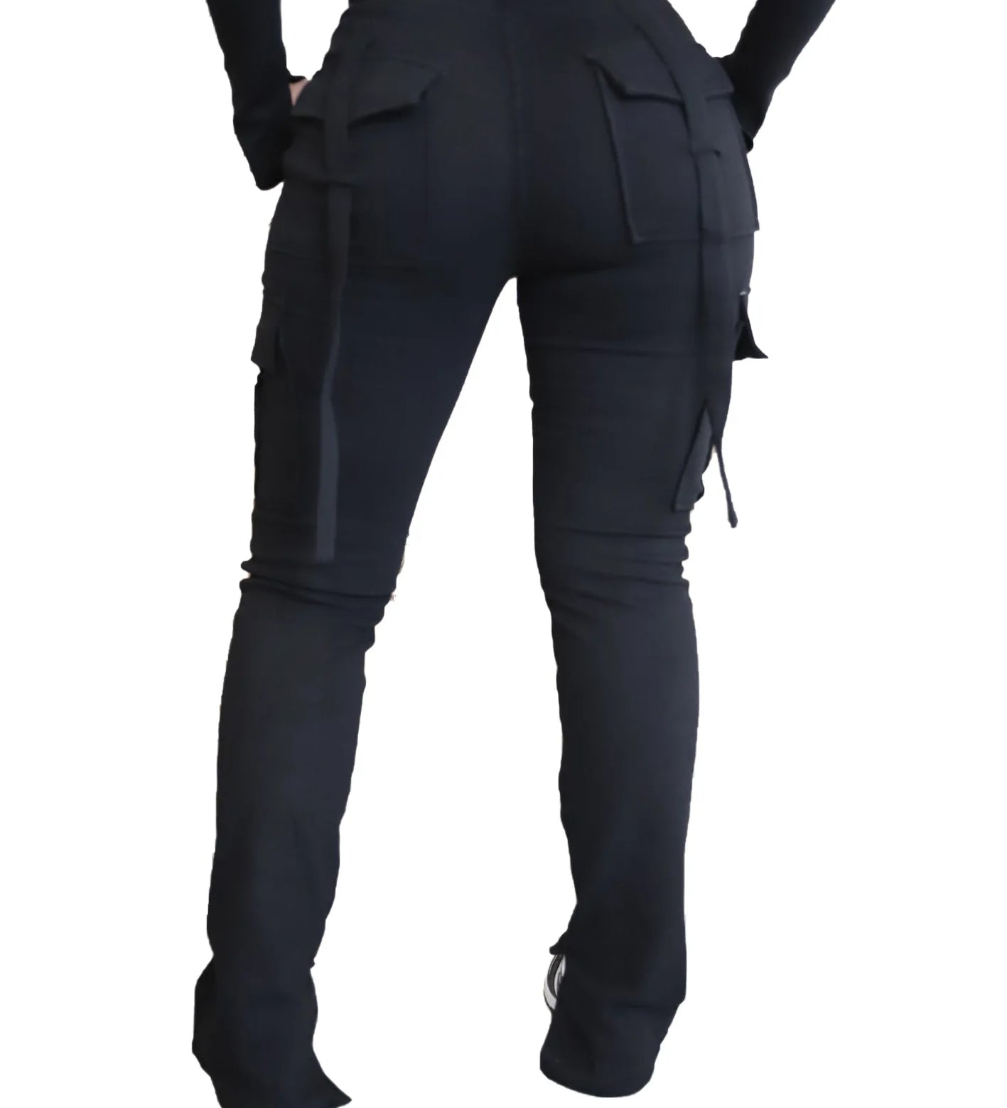 Calça de carga longa feminina, sexy slim fit, cordão casual, bolso com botões de emenda, calça reta, renda para cima, cintura elástica alta