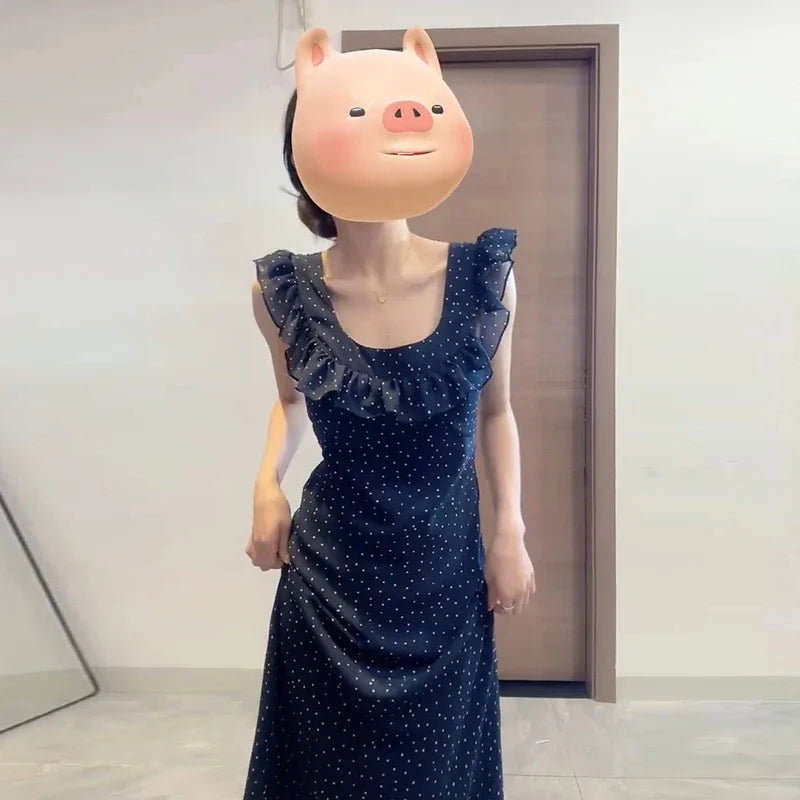 Vestidos finos franceses sem mangas para mulheres, doce vestido elegante para senhoras, moda francesa casual, novo para mulheres, verão