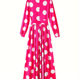 Elegante vestido longo com nó arco para mulheres, veste feminina, bolinhas para senhora, vestidos maxi casuais, manga