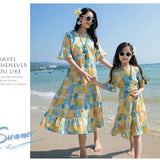 Conjunto de roupas de praia, Roupas Coreanas, Mãe e Filha Vestido Resort, Papai e Filho Tops e Shorts, 2 pcs