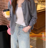 Cardigans e Suéteres Femininos 2026: Moda Coreana Casual, Quente, Primavera/Verão, Gola O, Manga Longa, Abotoamento Simples, Ajuste Slim, Tricôs e Blusas