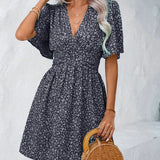 Casual férias solto vestidos curtos para as mulheres 2024 moda verão feminino floral impressão a linha vestido elegante vintage vestido feminino