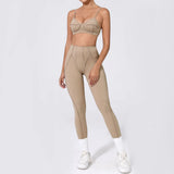 Yoga esportes conjuntos de fitness cintura alta hip-lifting calças abertas volta sutiã terno casual correndo treino ginásio leggings sexy conjuntos femininos