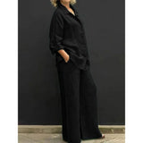 Conjunto de camisa casual feminina – roupa de escritório moderna de duas peças, blusa elegante e conjunto de calças para trabalho e uso diário