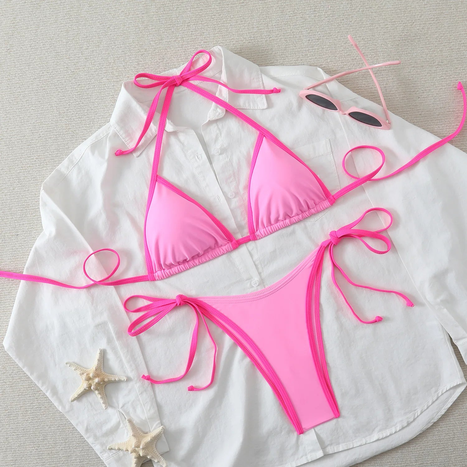 Conjuntos de Biquíni para Mulheres, Biquínis Micro String Brasileiros, Sexy, Dois Peças, Trajes de Banho em Triângulo