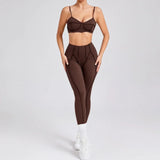 Yoga esportes conjuntos de fitness cintura alta hip-lifting calças abertas volta sutiã terno casual correndo treino ginásio leggings sexy conjuntos femininos